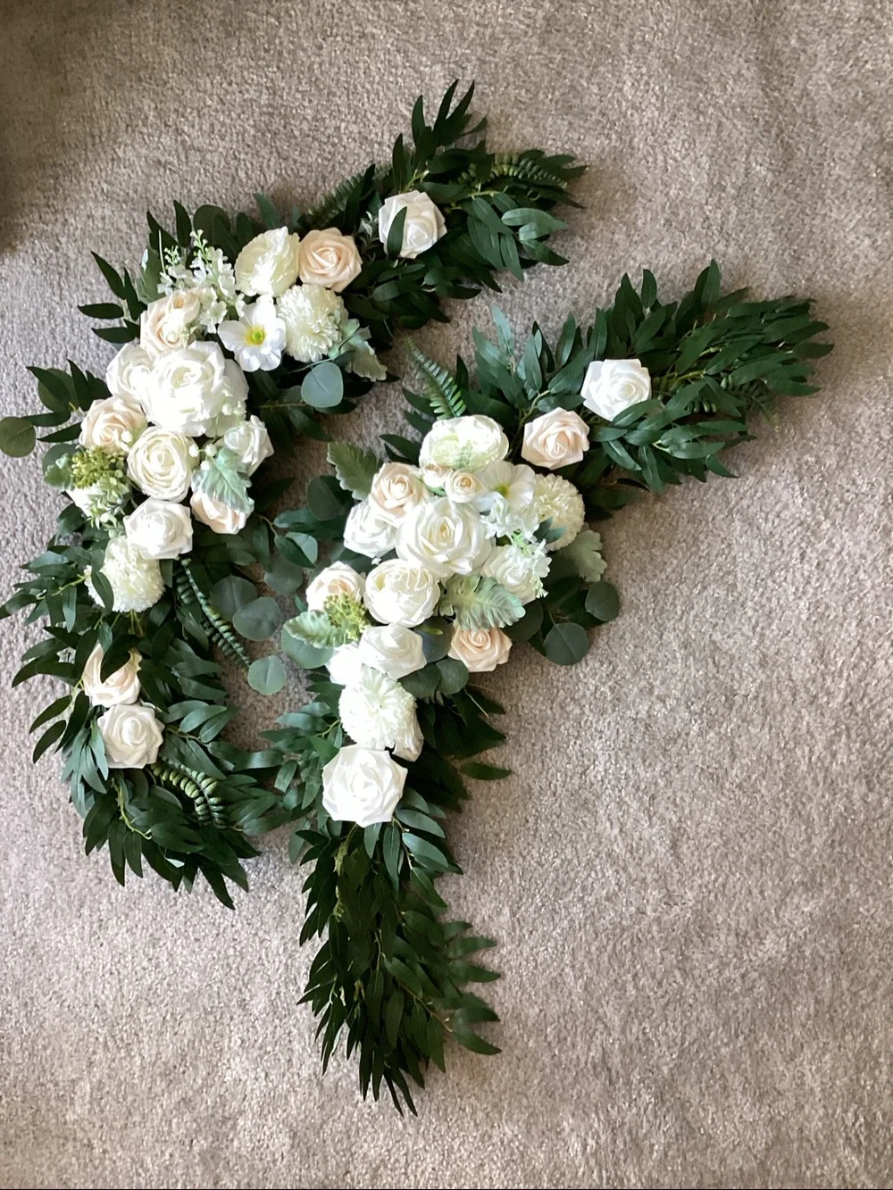 Artificial Cream & White Rose Garland w/Lush Greenery - Wedding Arch, Head Table